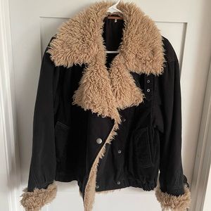 Womens Free People Black fur bomber